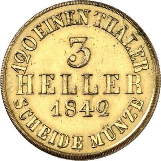 Reverso Pruebas 3 Heller 1842 Cobre dorado - valor de la moneda  - Hesse-Cassel, Guillermo II de Hesse-Kassel 