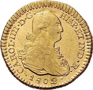 Аверс монеты - 1 эскудо 1802 года P JF - цена золотой монеты - Колумбия, Карл IV