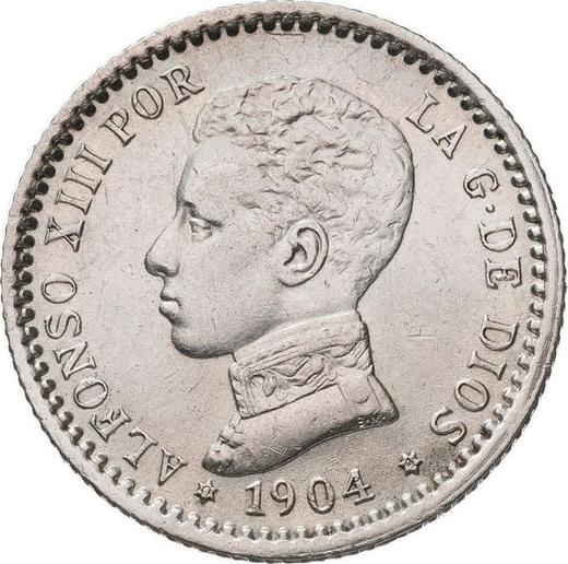 Аверс монеты - 50 сентимо 1904 года SMV - цена серебряной монеты - Испания, Альфонсо XIII