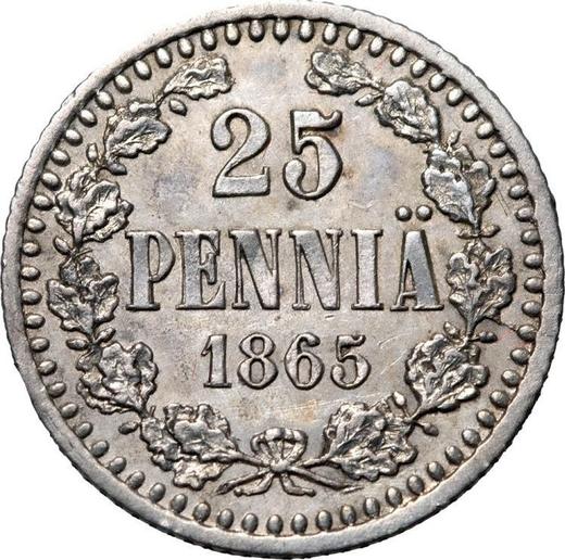 Rewers monety - 25 penni 1865 S - cena srebrnej monety - Finlandia, Wielkie Księstwo