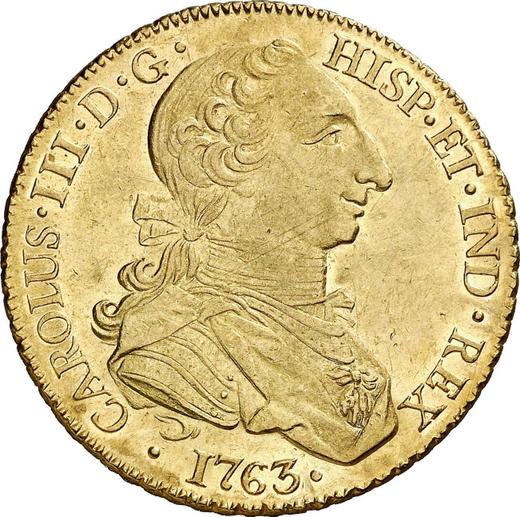 Awers monety - 8 escudo 1763 Mo MM - cena złotej monety - Meksyk, Karol III