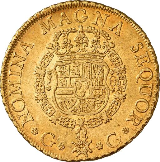 Реверс монеты - 8 эскудо 1755 года G J - цена золотой монеты - Гватемала, Фердинанд VI