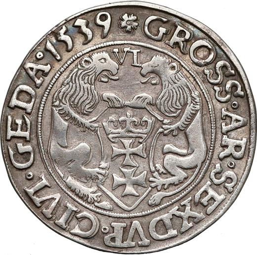 Rewers monety - Szóstak 1539 "Gdańsk" - cena srebrnej monety - Polska, Zygmunt I Stary