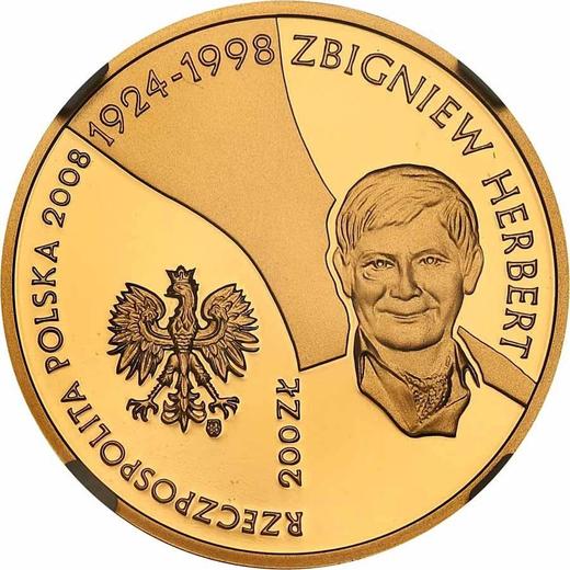Anverso 200 eslotis 2008 MW KK "Décimo aniversario de la muerte de Zbigniew Herbert" - valor de la moneda de oro - Polonia, República moderna