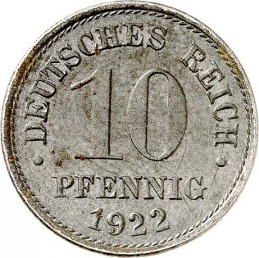 Аверс монеты - 10 пфеннигов 1922 года E "Тип 1916-1922" - цена  монеты - Германия, Германская Империя