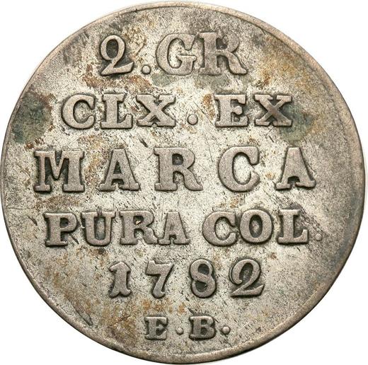 Реверс монеты - Ползлотек (2 гроша) 1782 года EB - цена серебряной монеты - Польша, Станислав II Август