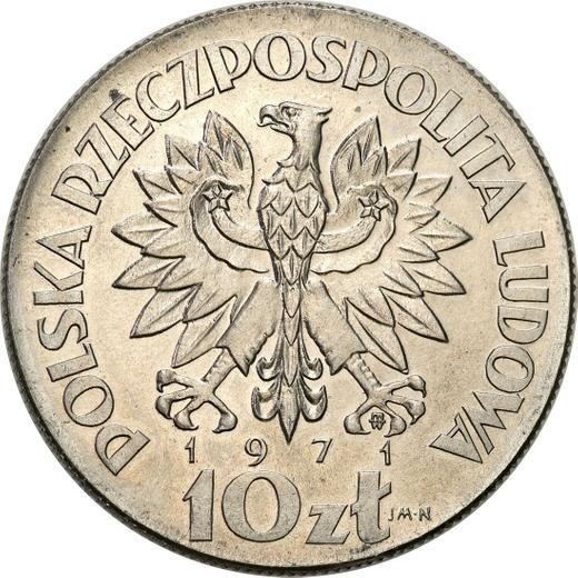 Аверс монеты - Пробные 10 злотых 1971 года MW JMN "ФАО" Никель - цена  монеты - Польша, Народная Республика