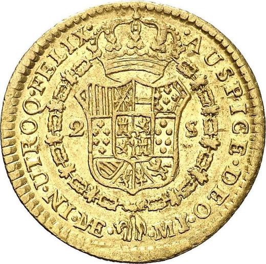 Reverse 2 Escudos 1775 MJ - Gold Coin Value - Peru, Charles III