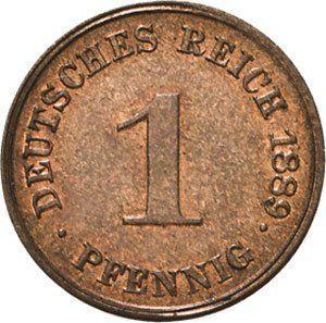 Аверс монеты - 1 пфенниг 1889 года D "Тип 1873-1889" - цена  монеты - Германия, Германская Империя