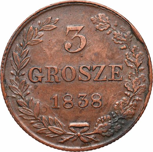 Reverso 3 groszy 1838 MW "Cola directa" - valor de la moneda  - Polonia, Dominio Ruso