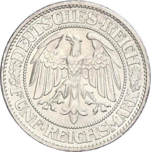 Anverso 5 Reichsmarks 1932 A "Roble" - valor de la moneda de plata - Alemania, República de Weimar