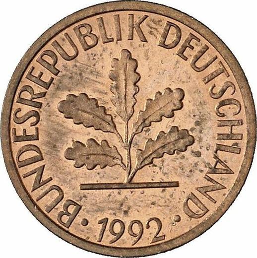 Reverse 1 Pfennig 1992 G -  Coin Value - Germany, FRG