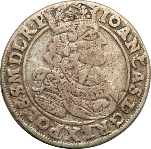 Аверс монеты - Орт (18 грошей) 1663 года AT "Прямой герб" - цена серебряной монеты - Польша, Ян II Казимир