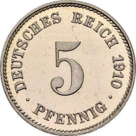 Аверс монеты - 5 пфеннигов 1910 года J "Тип 1890-1915" - цена  монеты - Германия, Германская Империя