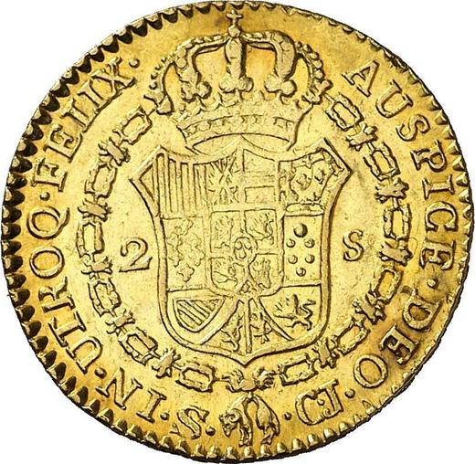 Revers 2 Escudos 1819 S CJ - Goldmünze Wert - Spanien, Ferdinand VII