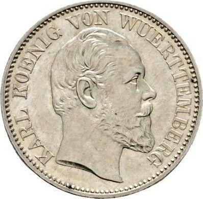 Obverse 1/2 Gulden 1868 - Silver Coin Value - Württemberg, Charles I