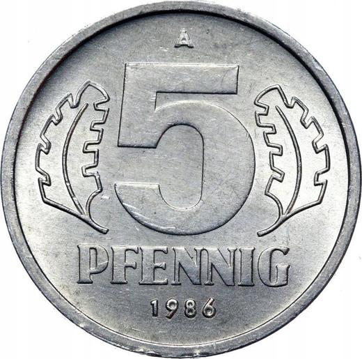 Anverso 5 Pfennige 1986 A - valor de la moneda  - Alemania, República Democrática Alemana (RDA)