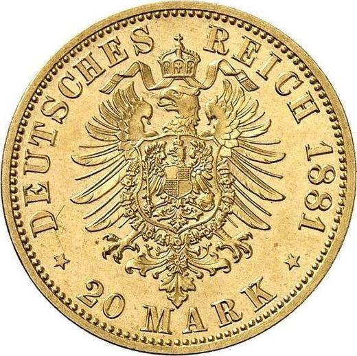 Reverso 20 marcos 1881 A "Reuss-Gera" - valor de la moneda de oro - Alemania, Imperio alemán