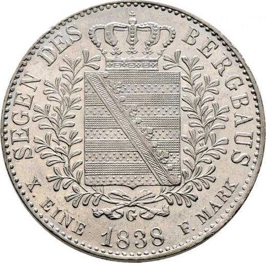 Reverso Tálero 1838 G "Minero" - valor de la moneda de plata - Sajonia, Federico Augusto II