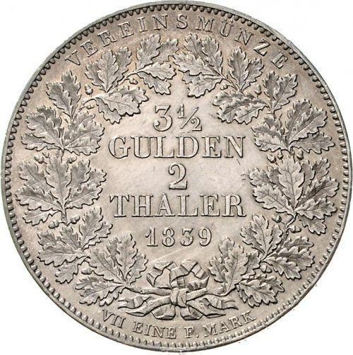 Реверс монеты - 2 талера 1839 года - цена серебряной монеты - Бавария, Людвиг I