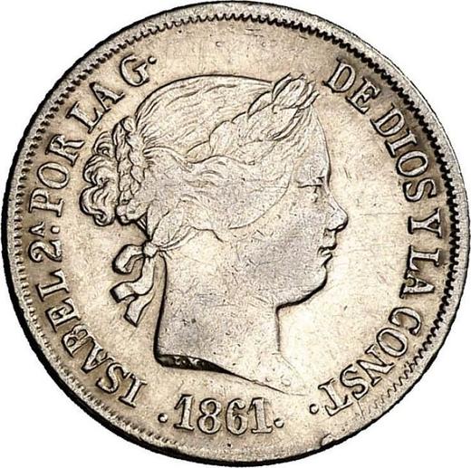 Аверс монеты - 2 реала 1861 года Семиконечные звёзды - цена серебряной монеты - Испания, Изабелла II