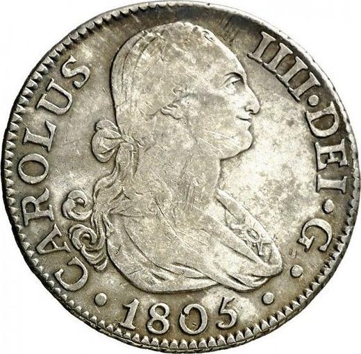 Аверс монеты - 2 реала 1805 года M FA - цена серебряной монеты - Испания, Карл IV