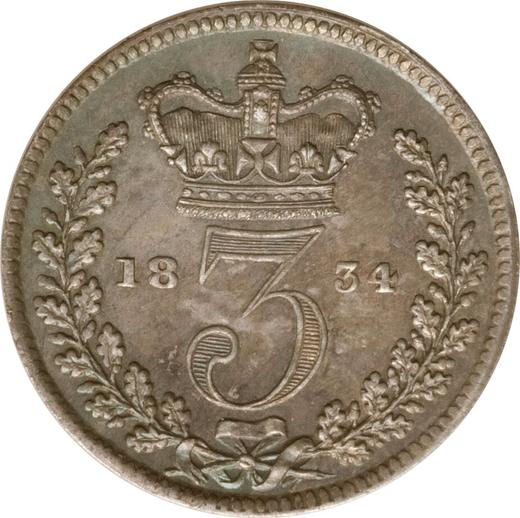 Reverso 3 peniques 1834 "Maundy" - valor de la moneda de plata - Gran Bretaña, Guillermo IV