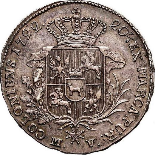 Реверс монеты - Полталера 1792 года MV - цена серебряной монеты - Польша, Станислав II Август
