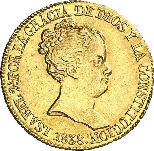 Аверс монеты - 80 реалов 1838 года B PS - цена золотой монеты - Испания, Изабелла II