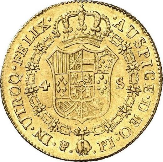Реверс монеты - 4 эскудо 1807 года PTS PJ - цена золотой монеты - Боливия, Карл IV
