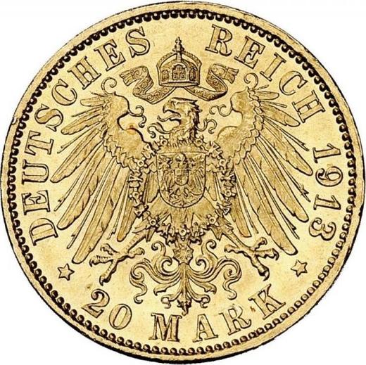 Reverso 20 marcos 1913 E "Sajonia" - valor de la moneda de oro - Alemania, Imperio alemán
