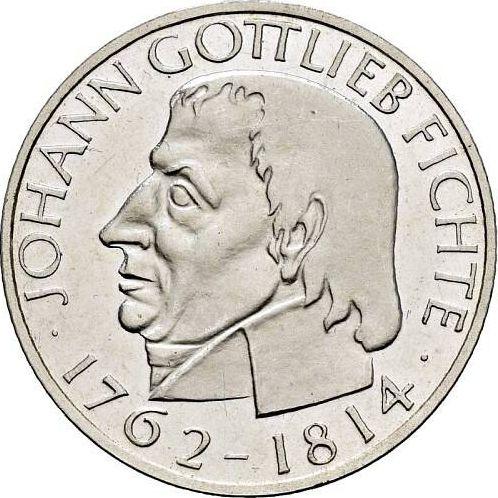 Аверс монеты - 5 марок 1964 года J "Фихте" Поворот штемпеля - цена серебряной монеты - Германия, ФРГ
