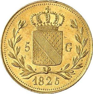 Реверс монеты - 5 гульденов 1825 года - цена золотой монеты - Баден, Людвиг I