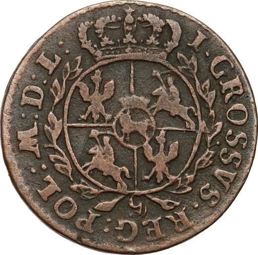 Reverso 1 grosz 1766 g g - letra minúscula - valor de la moneda  - Polonia, Estanislao II Poniatowski