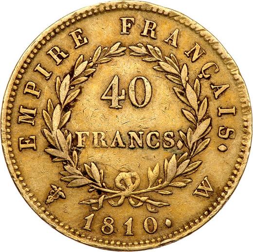 Reverso 40 francos 1810 W "Tipo 1809-1813" Lila - valor de la moneda de oro - Francia, Napoleón I Bonaparte