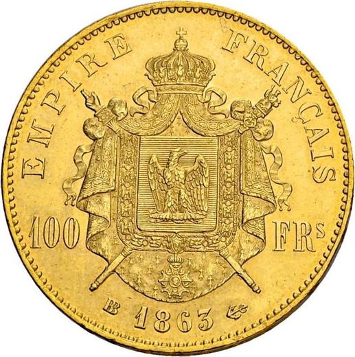 Reverso 100 francos 1863 BB "Tipo 1862-1870" Estrasburgo - valor de la moneda de oro - Francia, Napoleón III Bonaparte