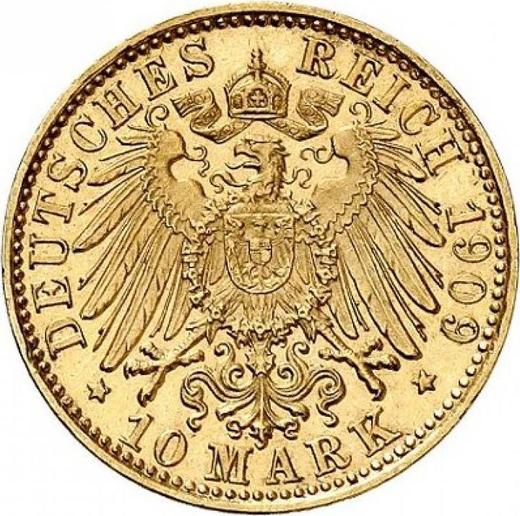 Rewers monety - 10 marek 1909 D "Bawaria" - cena złotej monety - Niemcy, Cesarstwo Niemieckie