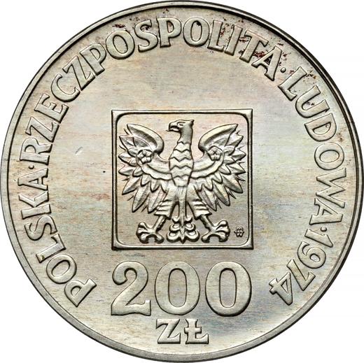 Awers monety - PRÓBA 200 złotych 1974 MW JMN "XXX lat PRL" Srebro Rant gładki - cena srebrnej monety - Polska, PRL