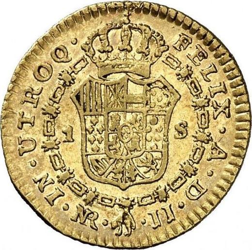 Реверс монеты - 1 эскудо 1776 года NR JJ - цена золотой монеты - Колумбия, Карл III