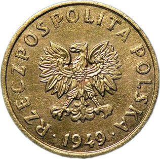 Аверс монеты - Пробные 5 грошей 1949 года Томпак - цена  монеты - Польша, Народная Республика
