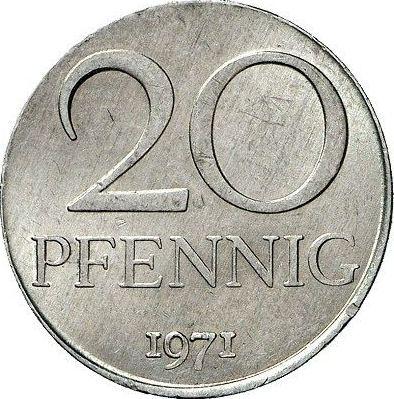 Аверс монеты - 20 пфеннигов 1971 года Алюминий Пробные - цена  монеты - Германия, ГДР