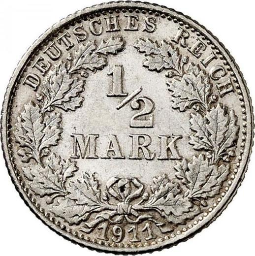 Аверс монеты - 1/2 марки 1911 года F "Тип 1905-1919" - цена серебряной монеты - Германия, Германская Империя