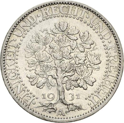 Reverso 5 Reichsmarks 1931 A "Roble" - valor de la moneda de plata - Alemania, República de Weimar