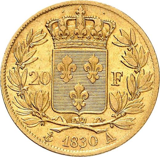 Rewers monety - 20 franków 1830 A "Typ 1825-1830" Paryż Rant ząbkowany - cena złotej monety - Francja, Karol X