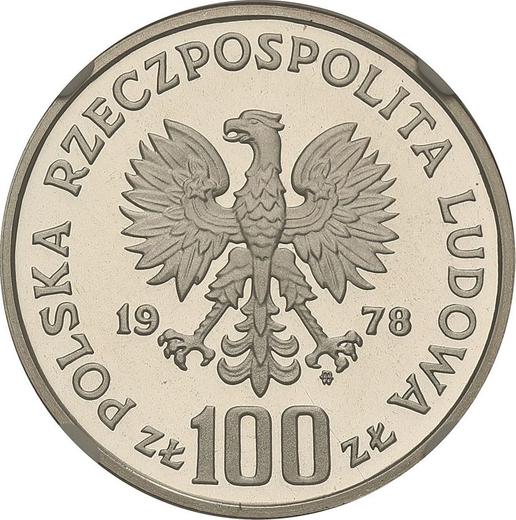 Аверс монеты - 100 злотых 1978 года MW "Януш Корчак" Серебро - цена серебряной монеты - Польша, Народная Республика