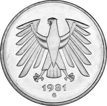 Реверс монеты - 5 марок 1981 года G - цена  монеты - Германия, ФРГ