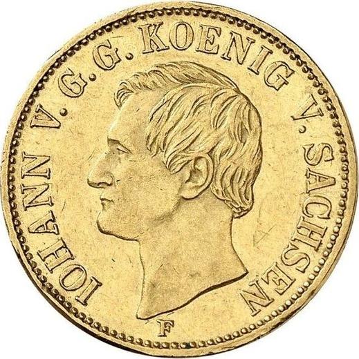 Аверс монеты - 1 крона 1858 года F - цена золотой монеты - Саксония-Альбертина, Иоганн
