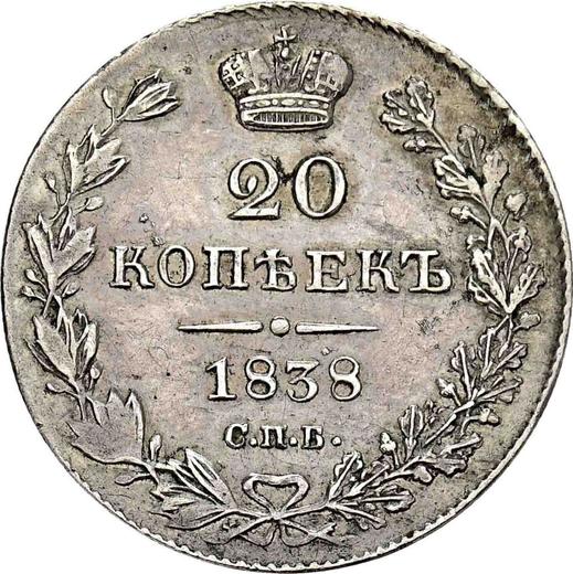 Reverse 20 Kopeks 1838 СПБ НГ "Eagle 1832-1843" - Silver Coin Value - Russia, Nicholas I