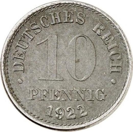 Anverso 10 Pfennige 1922 J "Tipo 1916-1922" - valor de la moneda  - Alemania, Imperio alemán