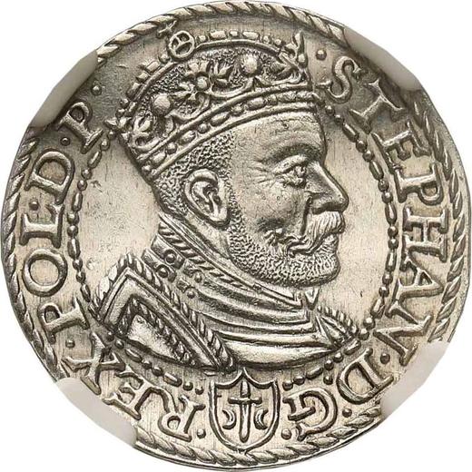 Awers monety - Trojak 1585 "Malbork" - cena srebrnej monety - Polska, Stefan Batory